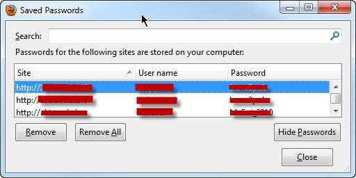 Firefox, vergessen Passwort(Passwörter) und Benutzername auslesen
